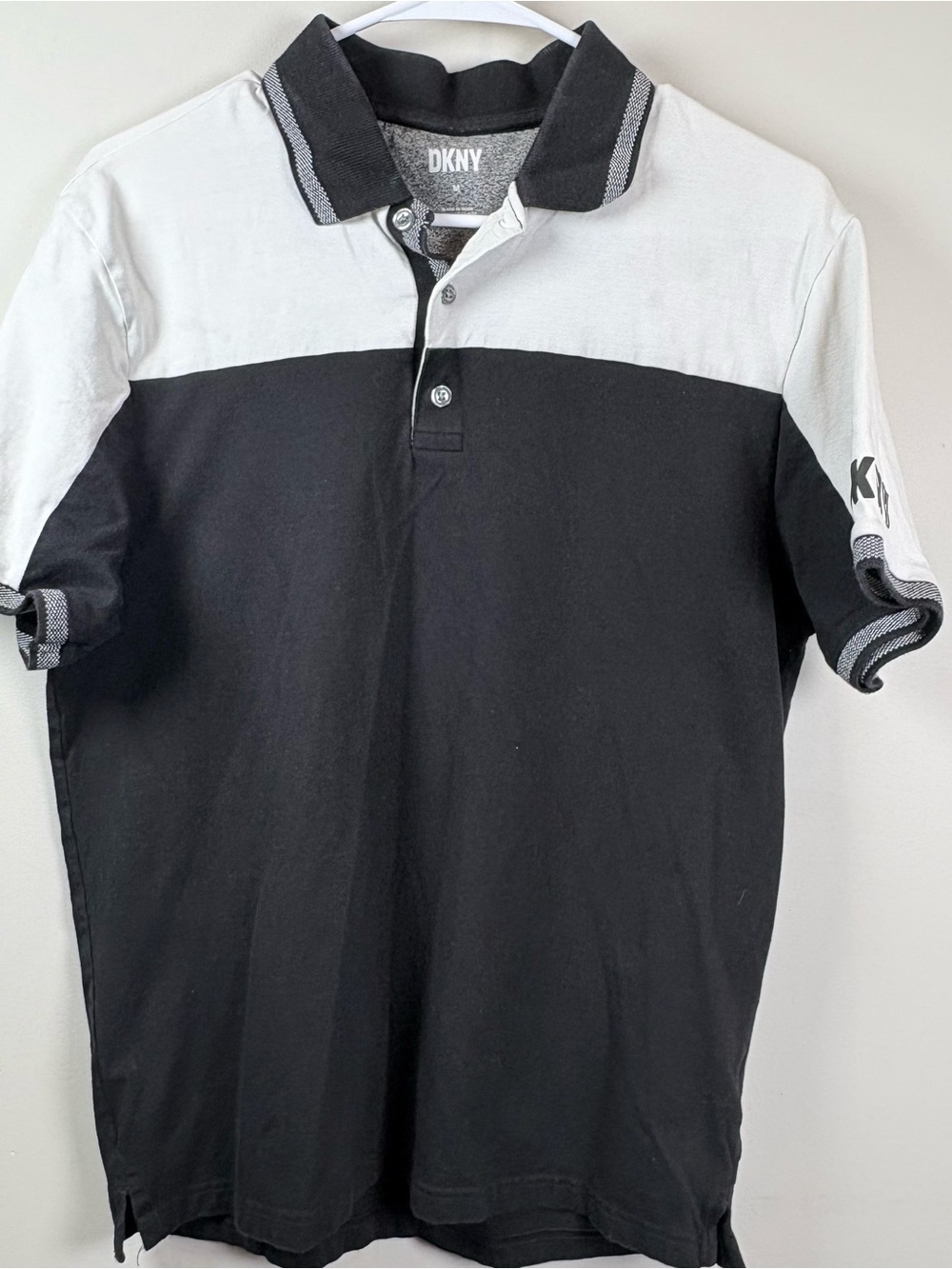DKNY Black and White Colorblock Polo